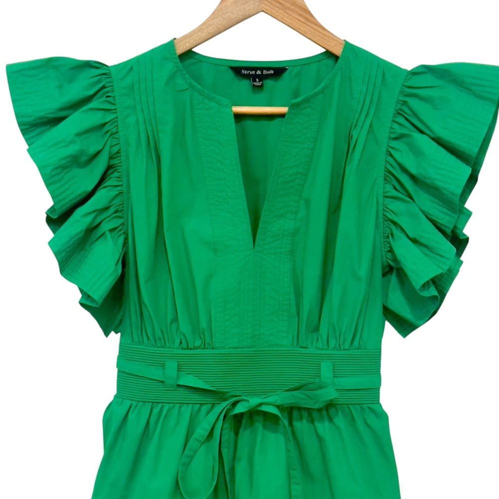 NWOT Strut & Bolt Kelly Green Ruffle Sleeve Mini Dress Small Game Day Resort - Picture 6 of 12